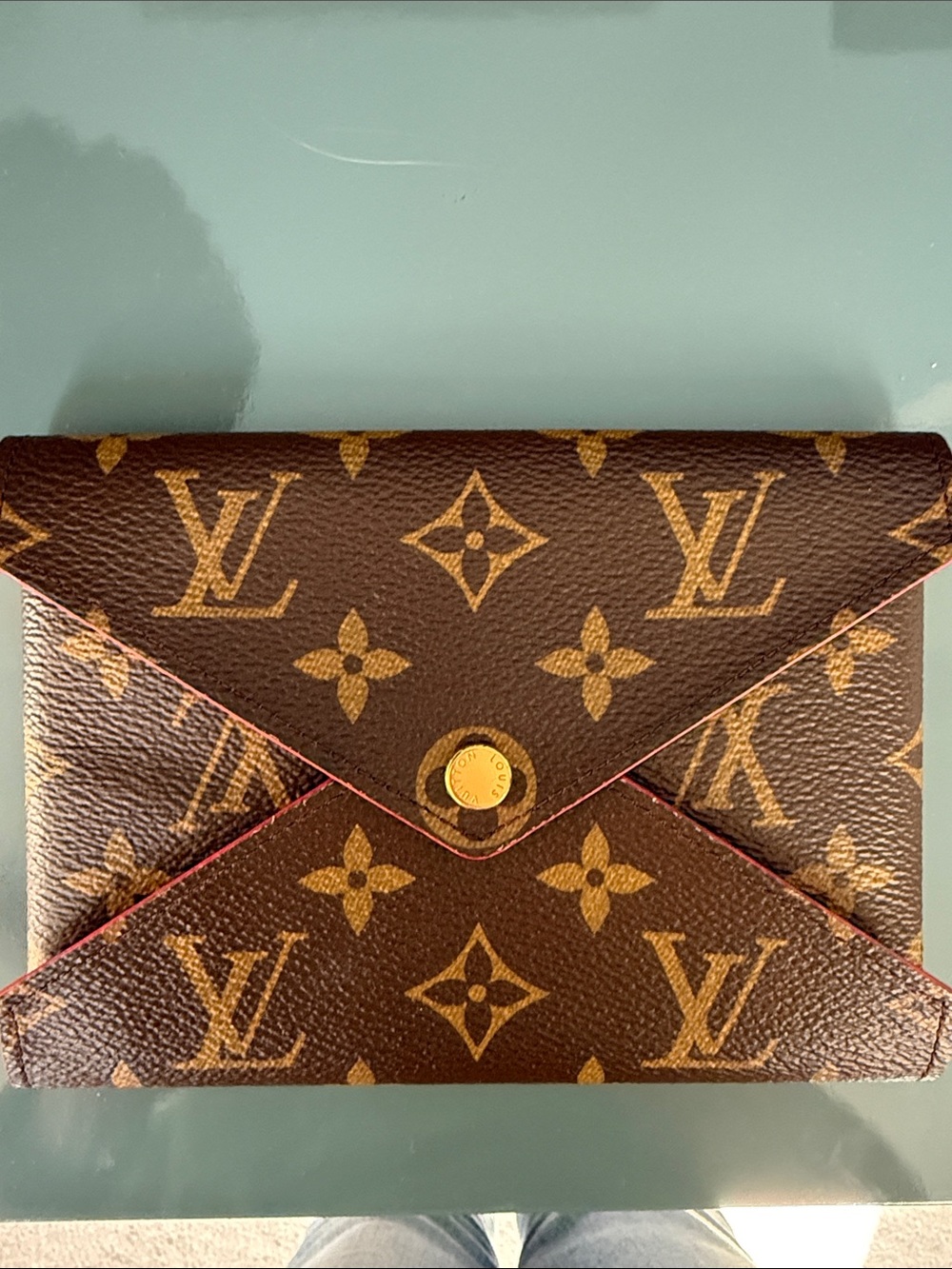 Louis Vuitton Monogram Envelope Wallet in Brown with Red Trim